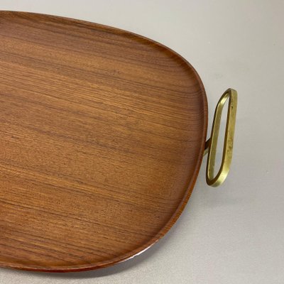 Large Teak Tray Plate Element with Brass Handle attributed to Carl Auböck, Austria, 1950s-QZ-1772929