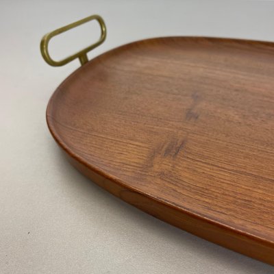 Large Teak Tray Plate Element with Brass Handle attributed to Carl Auböck, Austria, 1950s-QZ-1772929