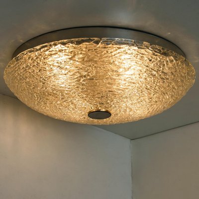 Large Thick Textured Glass Flushmount Ceiling Light from Kaiser, Germany, 1960s-VDW-1274188