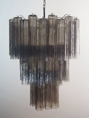 Large Three-Tier Venini Murano Glass Tube Chandelier with 48 Smoked Glasses, 1990s-FHZ-1818508