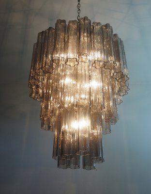 Large Three-Tier Venini Murano Glass Tube Chandelier with 48 Smoked Glasses, 1990s-FHZ-1818508