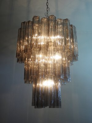 Large Three-Tier Venini Murano Glass Tube Chandelier with 48 Smoked Glasses, 1990s-FHZ-1818508