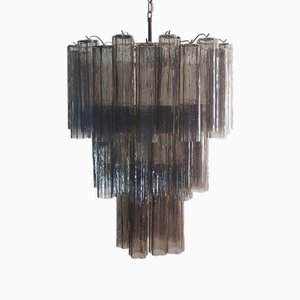 Large Three-Tier Venini Murano Glass Tube Chandelier with 48 Smoked Glasses, 1990s-FHZ-1818508