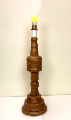 Large Turned Oak Table Lamp, 1960s-WZZ-1388691