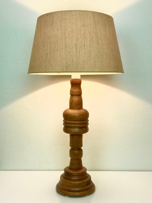 Large Turned Oak Table Lamp, 1960s-WZZ-1388691