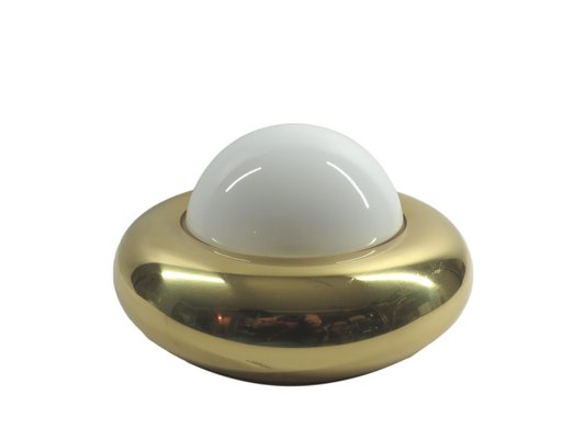 Large Ufo Wall Lamp in Opal Glass & Brass by Valenti, Italy, 1970s-RCH-1406355