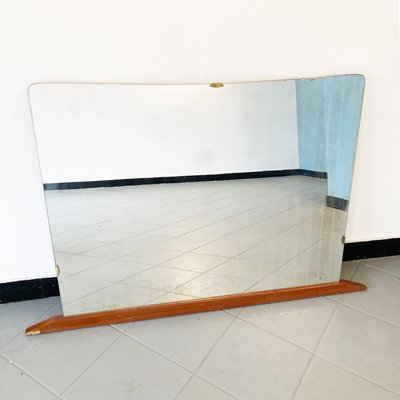 Large Unframed Mirror with Lower Wooden Bar & Brass Fan Mounts, 1950s-GGK-1107198