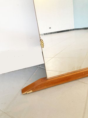 Large Unframed Mirror with Lower Wooden Bar & Brass Fan Mounts, 1950s-GGK-1107198