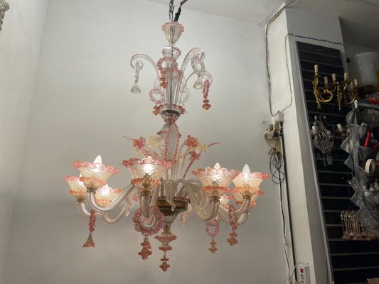 Large Venetian Pink Murano Glass Chandelier 1960s-JJC-2016383