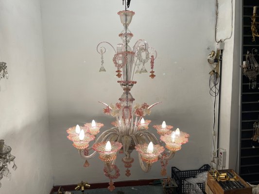 Large Venetian Pink Murano Glass Chandelier 1960s-JJC-2016383