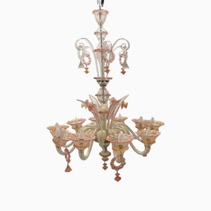 Large Venetian Pink Murano Glass Chandelier 1960s-JJC-2016383