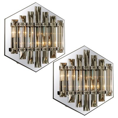 Large Venini Style Glass Sconces with Triedi Crystals, 1969, Set of 2-VDW-861042