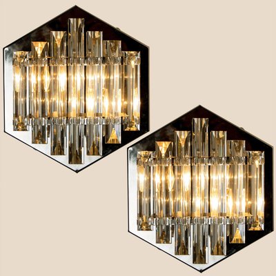 Large Venini Style Glass Sconces with Triedi Crystals, 1969, Set of 2-VDW-861042