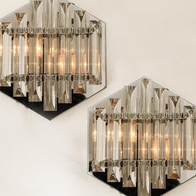 Large Venini Style Glass Sconces with Triedi Crystals, 1969, Set of 2-VDW-861042