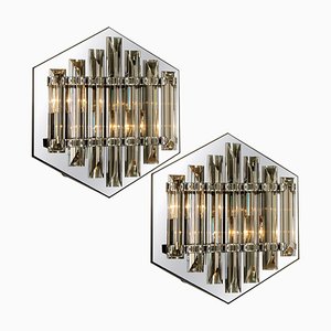 Large Venini Style Glass Sconces with Triedi Crystals, 1969, Set of 2-VDW-861042