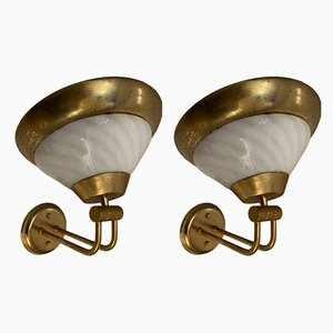 Large Vintage Brass & Murano Glass Sconces, 1970s, Set of 2-JJC-849685