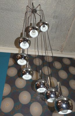 Large Vintage Chrome Cascade Ceiling Lamp with 8 Domes-AFE-667891