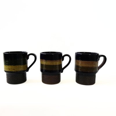 Large Vintage Coffee Mugs in Brown, Green and Yellow from Laholm, Sweden, Set of 6-JKV-1787143