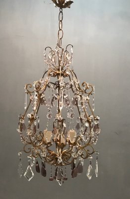 Large Vintage Crystal Beaded Chandelier with Murano Glass Drops-JJC-713551