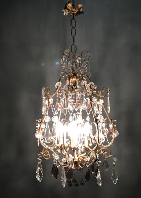 Large Vintage Crystal Beaded Chandelier with Murano Glass Drops-JJC-713551