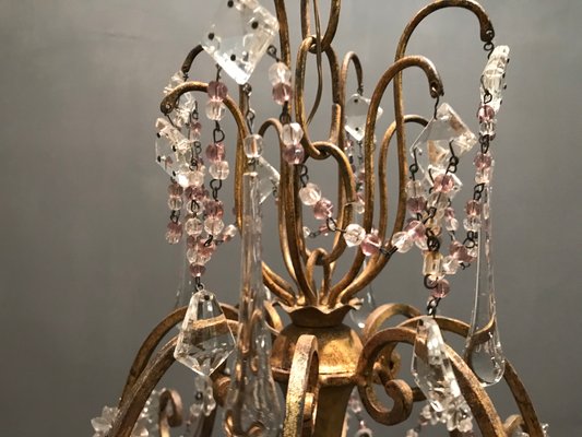 Large Vintage Crystal Beaded Chandelier with Murano Glass Drops-JJC-713551