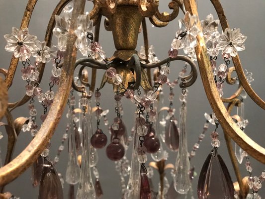 Large Vintage Crystal Beaded Chandelier with Murano Glass Drops-JJC-713551