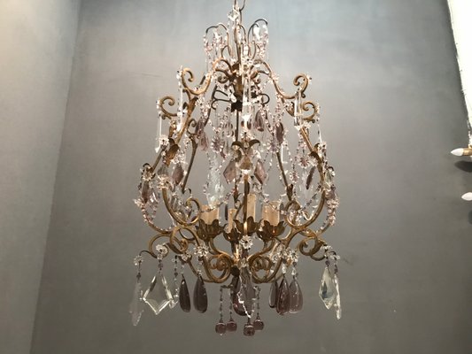 Large Vintage Crystal Beaded Chandelier with Murano Glass Drops-JJC-713551