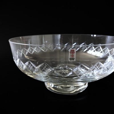 Large Vintage Crystal Bowl on Foot with X Debossed Pattern from Skruf-JKV-1786137