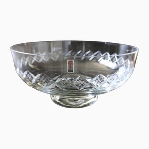 Large Vintage Crystal Bowl on Foot with X Debossed Pattern from Skruf-JKV-1786137