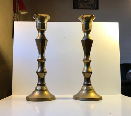 Large Vintage Danish Church Candleholders in Brass, 1950s, Set of 2-LCR-685069