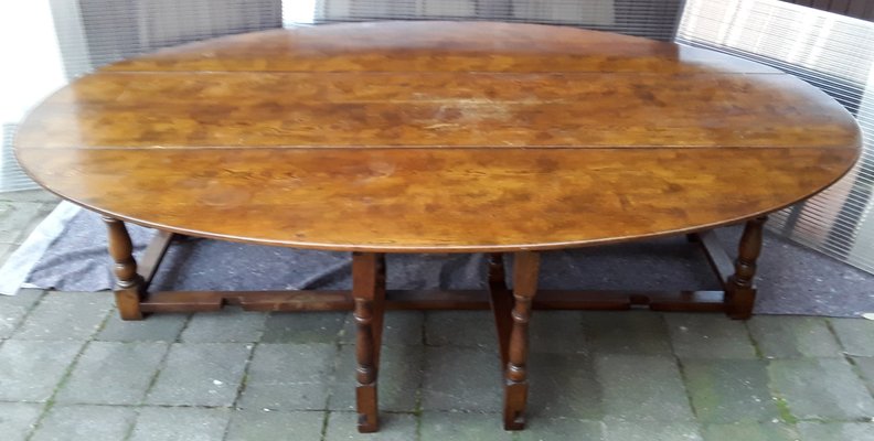 Large Vintage English Folding Dining Table with Gate Gender in Solid Oak, 1930s-HOI-1054255