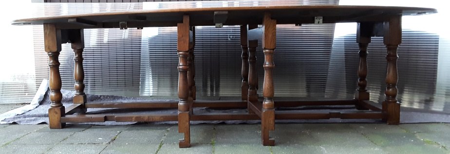 Large Vintage English Folding Dining Table with Gate Gender in Solid Oak, 1930s-HOI-1054255