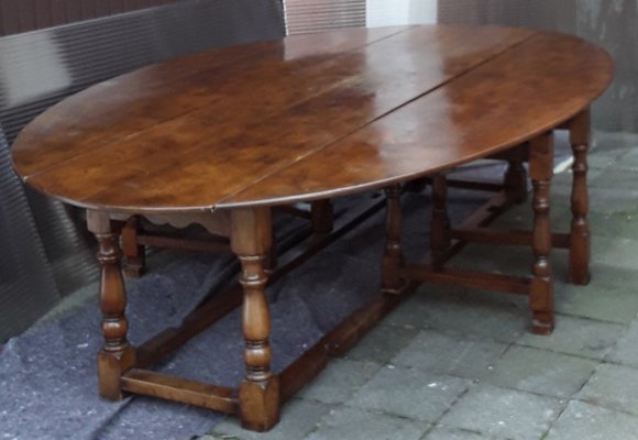 Large Vintage English Folding Dining Table with Gate Gender in Solid Oak, 1930s-HOI-1054255