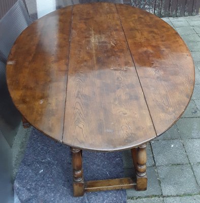 Large Vintage English Folding Dining Table with Gate Gender in Solid Oak, 1930s-HOI-1054255