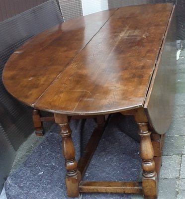 Large Vintage English Folding Dining Table with Gate Gender in Solid Oak, 1930s-HOI-1054255