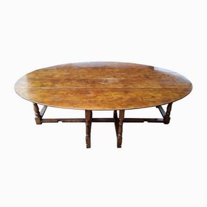 Large Vintage English Folding Dining Table with Gate Gender in Solid Oak, 1930s-HOI-1054255