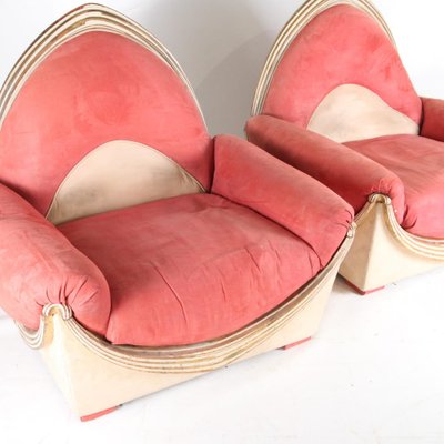 Large Vintage Exceptional Wood and Fabric Armchairs, Set of 2-DSC-1782881