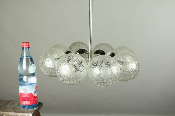 Large Vintage Glass & Chrome Ceiling Lamp-FUP-655237