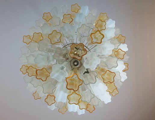 Large Vintage Italian Chrome and Opaline, Amber, and Clear Murano Glass Chandelier, 1980s-FHZ-595793