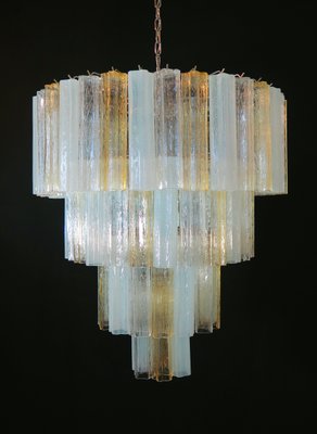 Large Vintage Italian Chrome and Opaline, Amber, and Clear Murano Glass Chandelier, 1980s-FHZ-595793