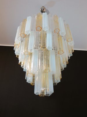 Large Vintage Italian Chrome and Opaline, Amber, and Clear Murano Glass Chandelier, 1980s-FHZ-595793