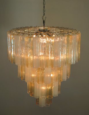 Large Vintage Italian Chrome and Opaline, Amber, and Clear Murano Glass Chandelier, 1980s-FHZ-595793