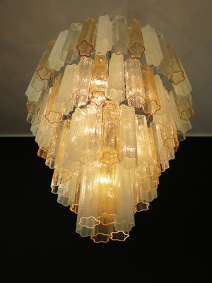 Large Vintage Italian Chrome and Opaline, Amber, and Clear Murano Glass Chandelier, 1980s-FHZ-595793