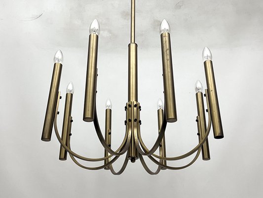 Large Vintage Italian Eight Lights Chandelier in Brass, 1970s-OT-1706639