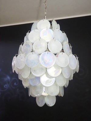 Large Vintage Italian Murano Chandelier with 87 White Alabaster Disks, 1990s-FHZ-1822064