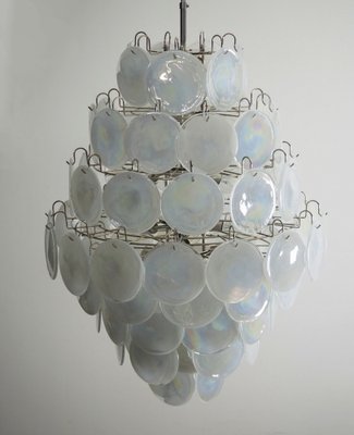 Large Vintage Italian Murano Chandelier with 87 White Alabaster Disks, 1990s-FHZ-1822064