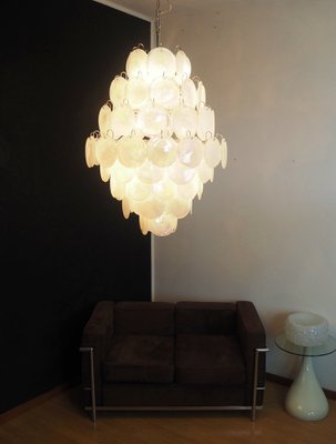 Large Vintage Italian Murano Chandelier with 87 White Alabaster Disks, 1990s-FHZ-1822064