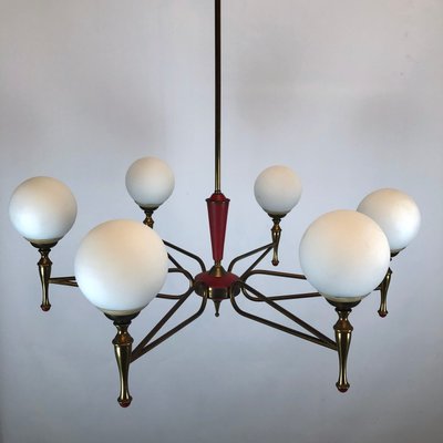 Large Vintage Italian Red and Gold Chandelier from Stilnovo, 1950s-OT-849660