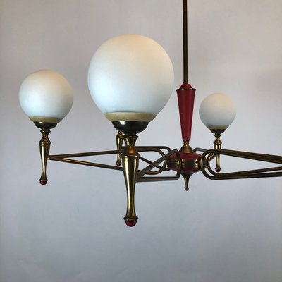 Large Vintage Italian Red and Gold Chandelier from Stilnovo, 1950s-OT-849660