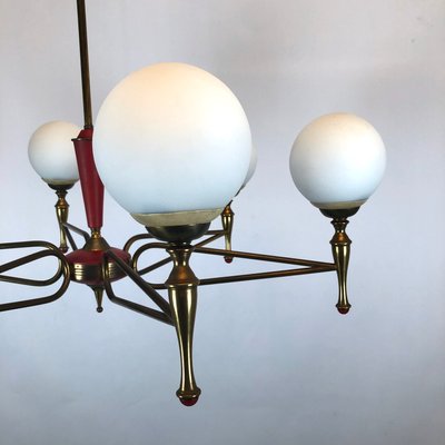 Large Vintage Italian Red and Gold Chandelier from Stilnovo, 1950s-OT-849660